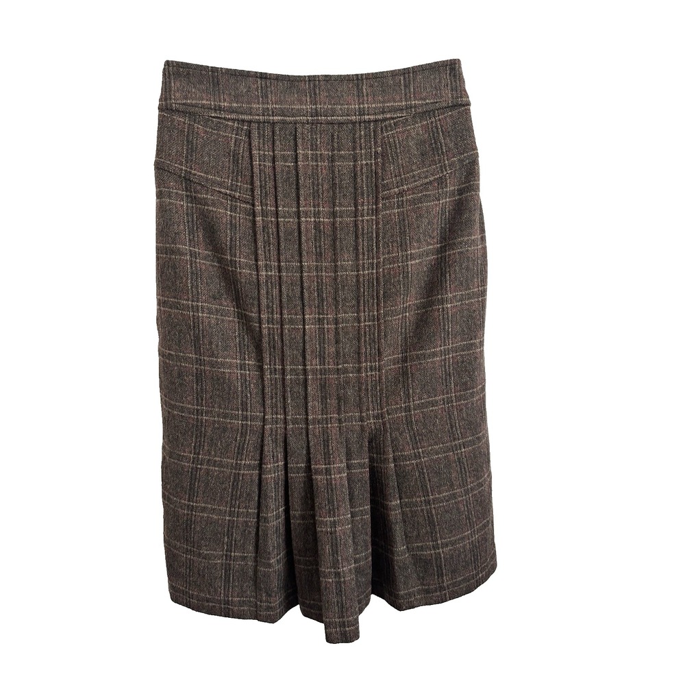 Banana Republic Women's Sz: 4 Gray Multi Wool Bl Plaid Back Pleated Pencil Skirt